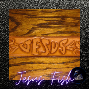 Leather belt hand carved Jesus fish
