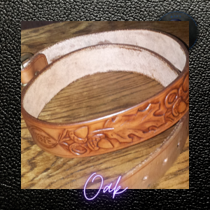 Oak leaf veg tan leather belt