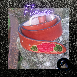 painted flower on leather elt end